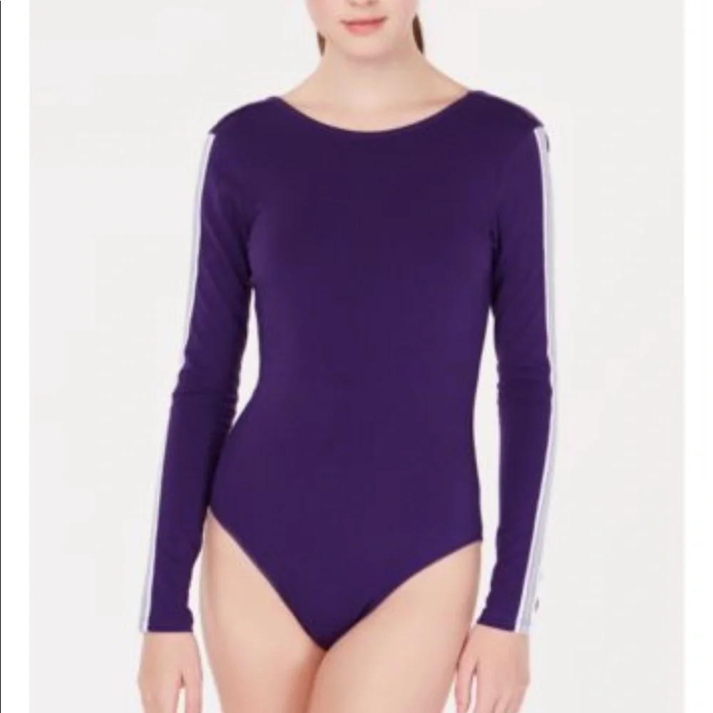 Material Girl Purple & White Stripe Leotard Bodysuit Juniors Size Medium - Picture 1 of 6